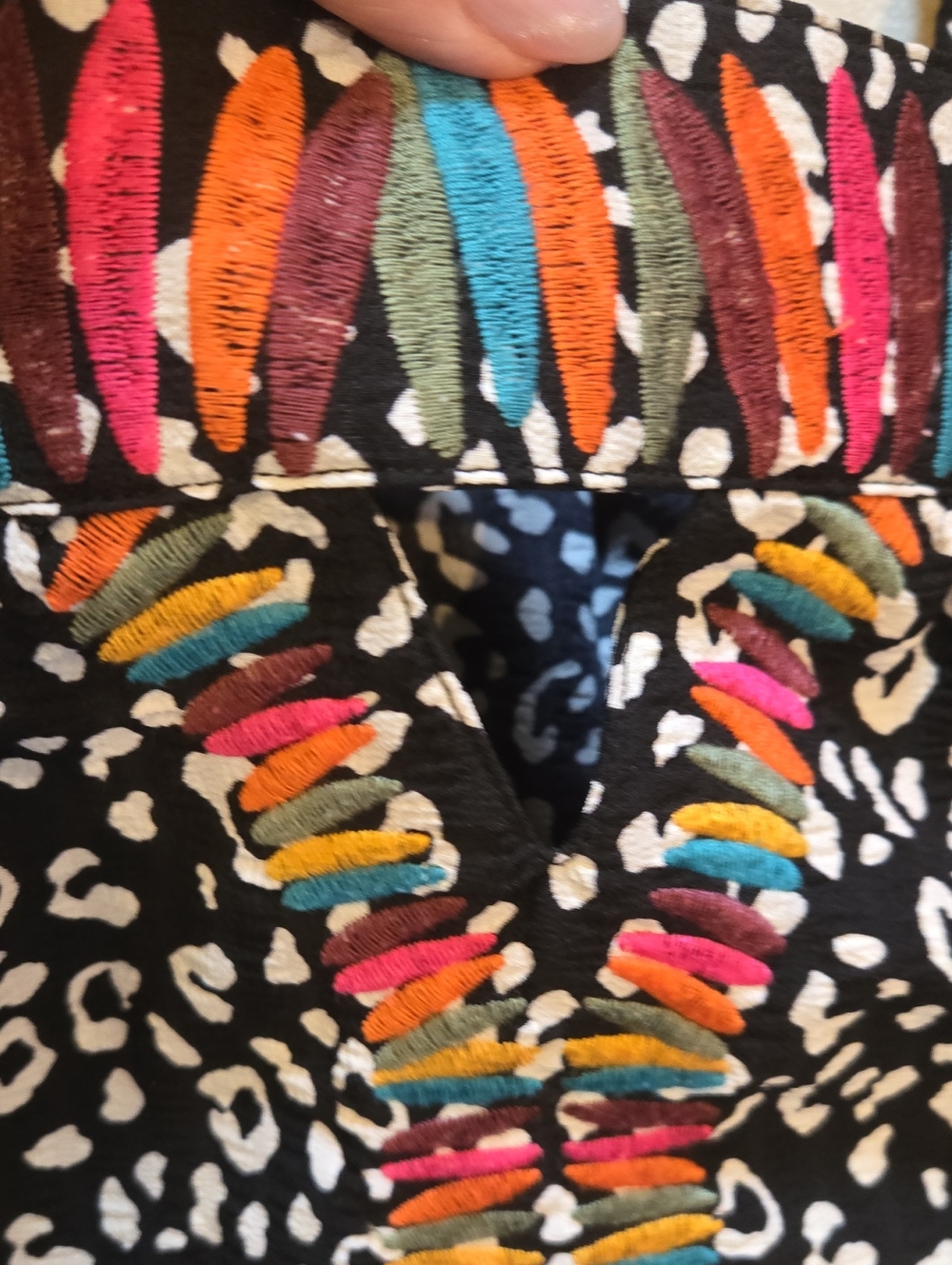 THML Black/White Design Print Tank Top with Multi-Color Embroidered Accents - Picture 2 of 12